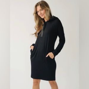 Cozy earth rib knit hoodie dress XL black